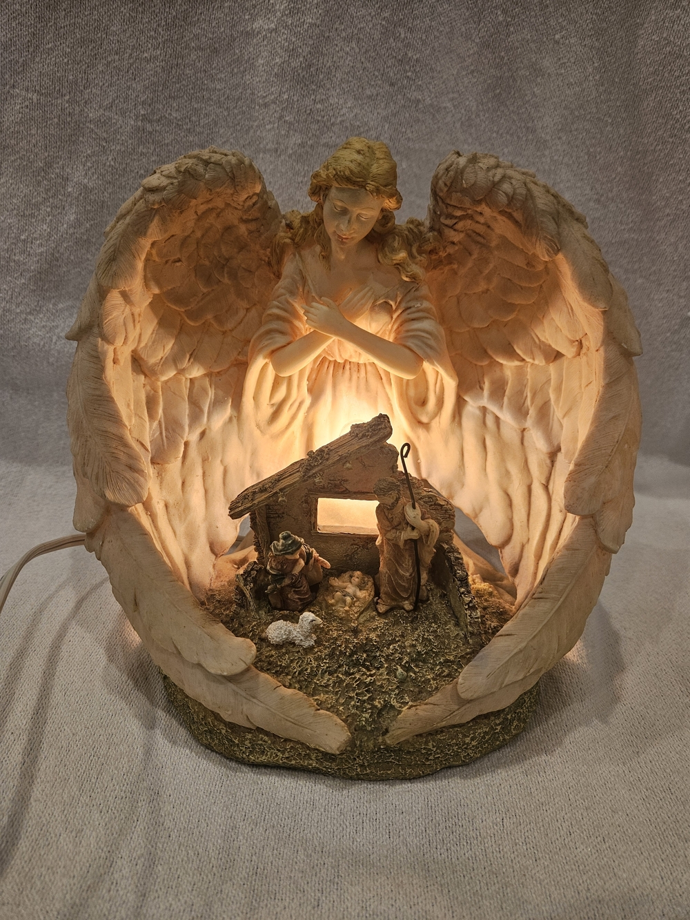 Vintage Lighted Nativity with Guardian Angel Surround Nightlight - Beautiful!